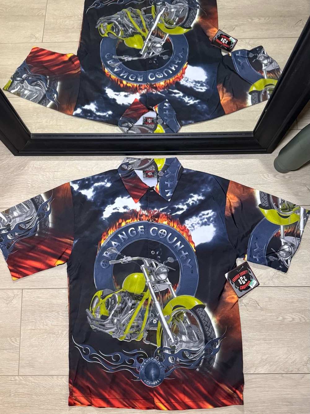 New With Tags Y2K 2000s Orange County Choppers All Over Print Button Up Shirt